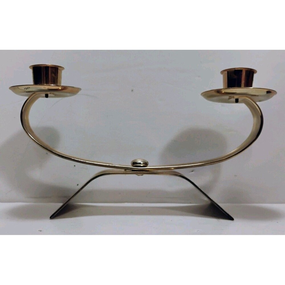 Vintage WMF Ikora Brass Double Candle Holder Kurt Radtke Germany MCM 9"